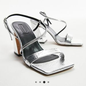 Topshop ASOS Finn angular heel strappy sandals in silver